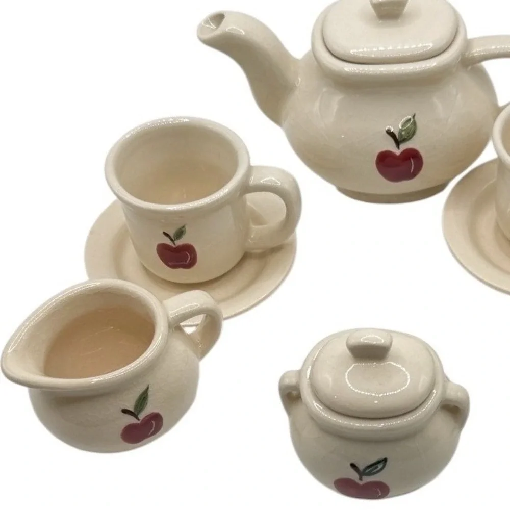 Vintage Style Miniature Apple Tea Set Ceramic Teapot Cups Saucers Creamer‎ Sugar